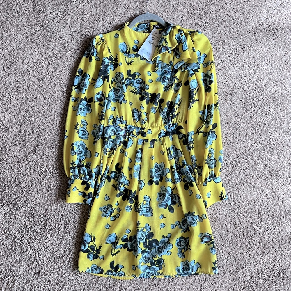 Zara yellow floral dress size NWT